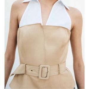 Zara Beige and White Halter Top